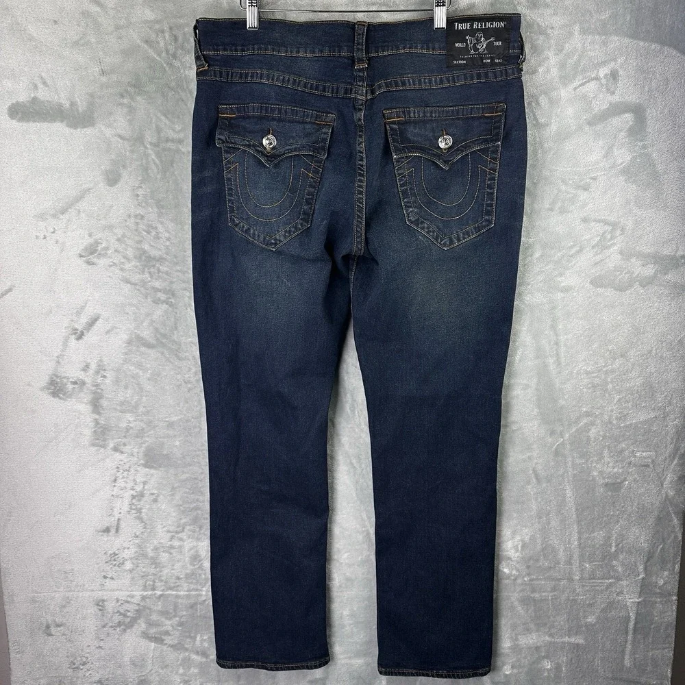 True Religion Ricky Jeans Mens 36x30 Relaxed Straight Dark Wash Flap Pocket